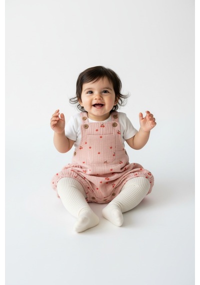 Tiffany Baby & Kids Müslin Cherry Vibe Tasarımlı Salopet ekru