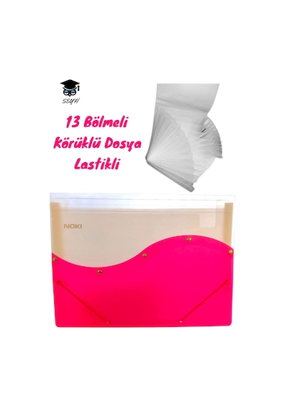 Körüklü Dosya Lastikli 13 Bölmeli Pembe