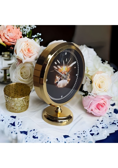 Altın Gold Renkli Metal Ofis Salon Otel Masa Saati 25*20 cm H4