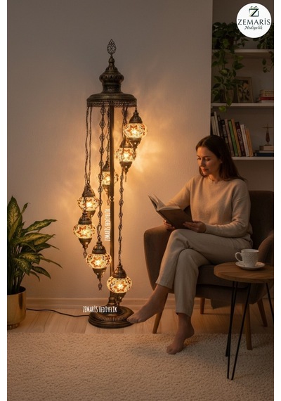 El Yapımı Otantik Mozaik Lambader 7 Li Metalik - 761810958 Diğer