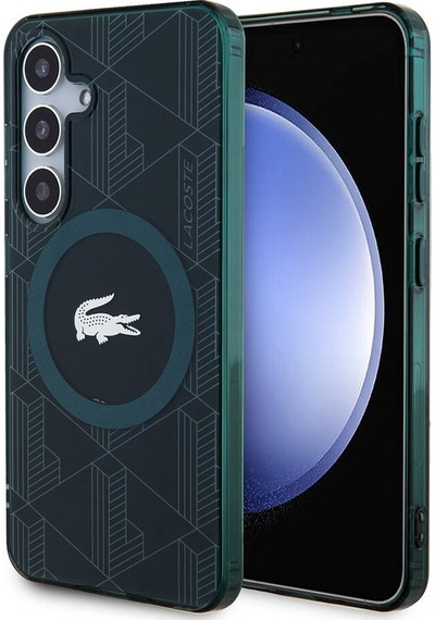 Galaxy S24 Uyumlu Kılıf Lacoste Lisanslı Magsafe Çift Katman Timsah Logolu Blend Monogram Koyu Yeşil