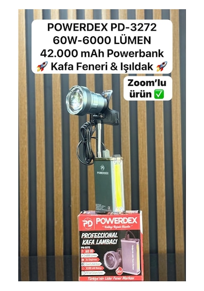 Powerdex Pd-3272 60w-6000 Lümen 42.000 Mah Powerbank&kafa Feneri&zoomlu Işıldak Diğer