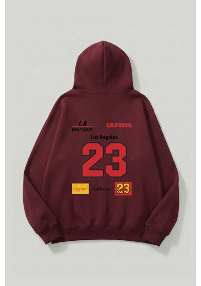 Uyguntarz Unisex Yumuşak Dokulu Kalbin İzi Baskılı Tasarım Oversize 3 İplik Hoodie Sweatshirt Bordo