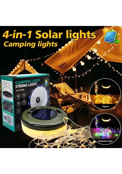 Solar Güneş Enerjili Şarjlı 8 Mt Led Kamp Lambası Işıldak Fener Dekor Lambası Peri Renkli Şerit Led