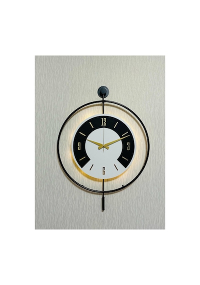 Pey Aksesuar 50x70 Cm Metal Ahşap Ve Işığın Muhteşem Uyumu Duvar Saati Dekoratif Ahşap-m54-siyah-beyaz-siyah-gold