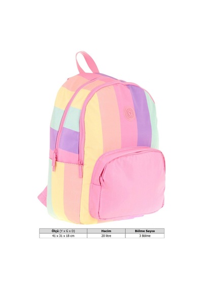 Kaukko Rainbow Kız Çocuk Üç Bölmeli İlkokul Ve Ortaokul Çantası - Pembe Çok Renkli Çizgili - K1802 Sarı - Pembe