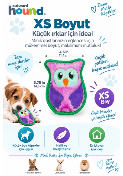 Outward Hound Durablez Owl Peluş Köpek Oyuncağı Xs - Düdüklü Ve Yüksek Dayanımlı