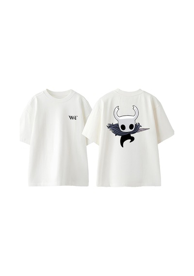 Thewert Hollow Knight 1 Tasarım Sırt Baskılı Pamuk Beyaz Oversize T-shirt