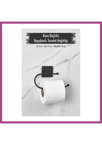 Gees Global Yapışkanlı Kare Başlıklı Siyah Tuvalet Kağıtlığı Gbzs