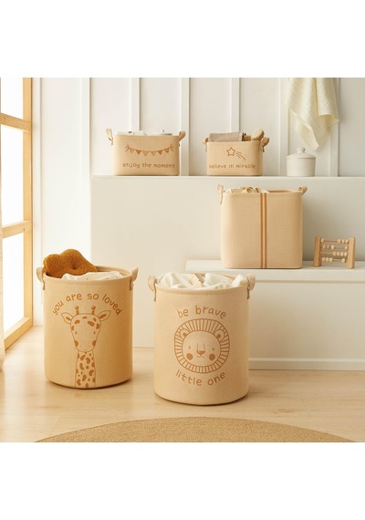 Ocean Home Textile Çocuk Odası Sevimli Aslan Jüt Dokuma Kumaş Oyu Bej
