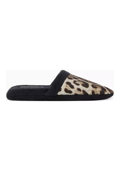Dolce & Gabbana Casa Unisex Leopar Desenli Terlik, Pamuklu, Yumuşak Doku & Rahat Kahverengi
