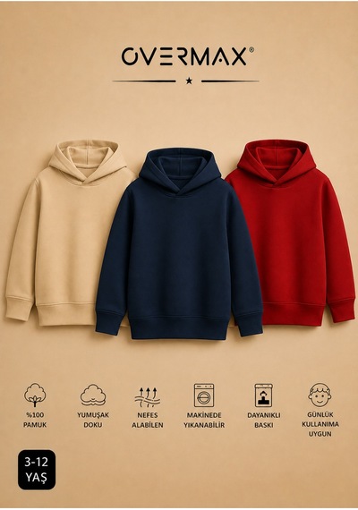 Overmax Çocuk 3'lü Sweatshirt Takımı 3-12 Yaş Bej-lacivert-kırmızı - 917542430 Bej-lacivert-kırmızı