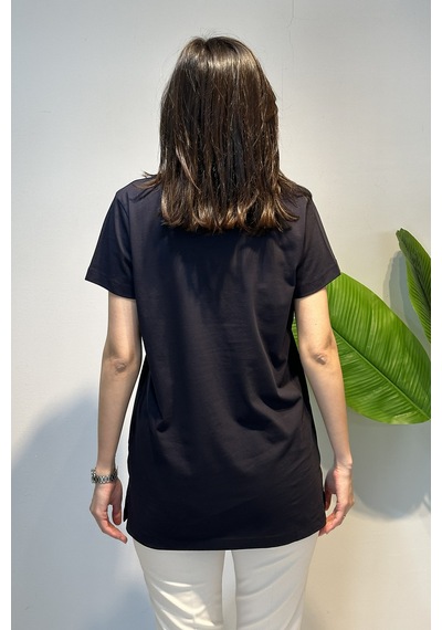 Missemramiss Pamuklu Nakışlı Tshirt Tunik 5360 Lacivert