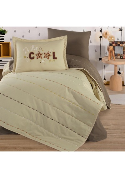 Clasy Ranforce %100 Pamuk Nakışlı Tek Kişilik Yatak Örtüsü Pretta Kahverengi