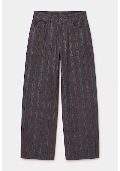 Kadın Kahve Çizgili 1w6-7 Barrel Fit Bol Kesim Tasarım Denim Pantolon