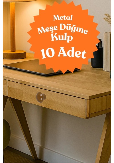 10 Adet Metal Yuvarlak Ahşap Desen Düğme Kulp - Çocuk Odası, Mutfak Dolap İçin Modern Çekmece Kulbu Meşe Meşe