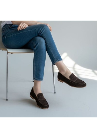 Ne&ve Shoes Kahve Süet Hakiki Deri Kadın Loafer Ayakkabı Kahverengi