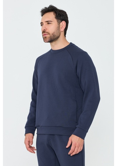 White Stone Lacivert Pamuklu Erkek Basic Sweatshirt
