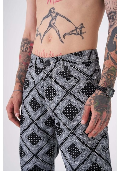 Siyah Baskılı Baggy Jean Pantolon Siyah