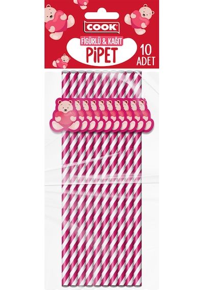Cook Sevgililer Günü Temalı Kağıt Pipet 10'lu 5 Adet Çok Renkli