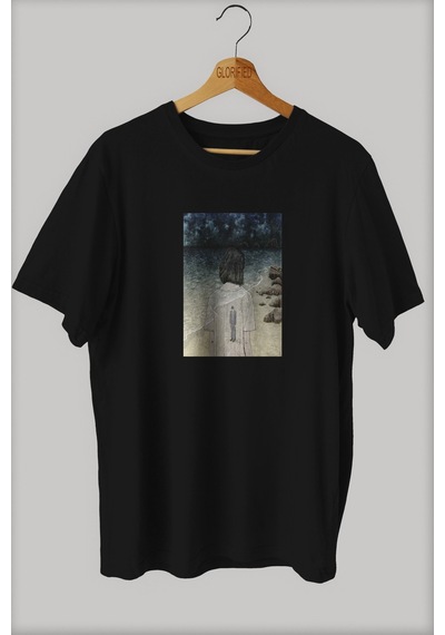 Noıssey -wed Yalnızlık Tasarım Baskılı Oversize T-shirt Tişört Sokak Tarzı Siyah