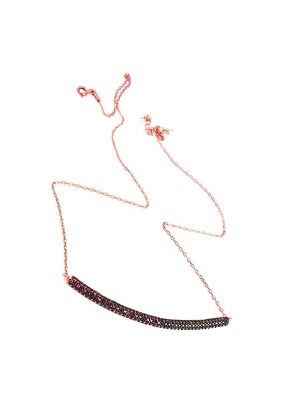 Kahverengi Granat Taşlı Gümüş Rose Yay Kolye