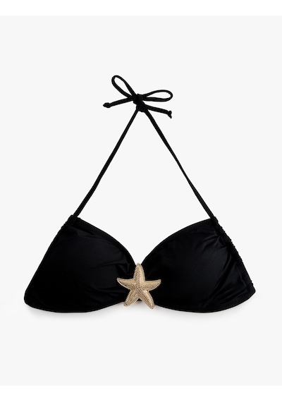 Koton Deniz Yıldızı Aksesuar Detaylı Halter Yaka Bikini Üstü Siyah 6sak10118mm