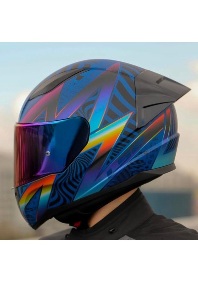 Ls2 Rapid 2 Optik Full Face Motosiklet Kaskı Şeffaf + Gökkuşağı Vizörlü Mavi - Mor