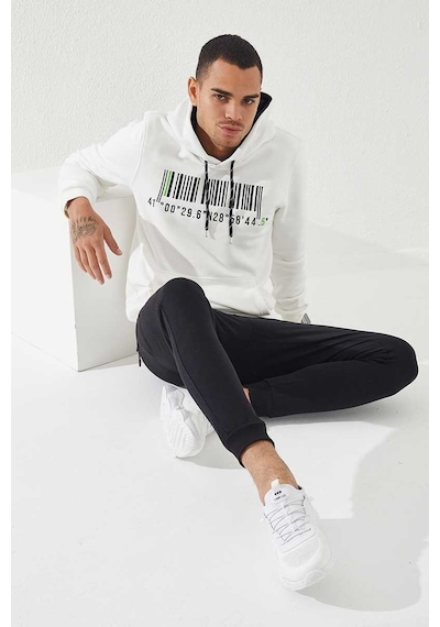 Tommy Life Ekru Nakışlı Kanguru Cep Standart Kalıp Kapüşonlu Erkek Sweatshirt - 87839 Ekru