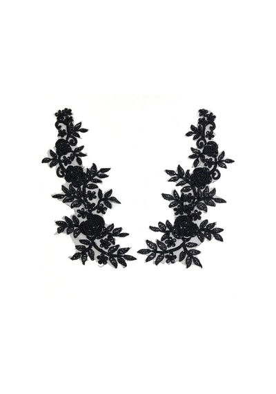 Siyah Boncuk Ve Pul İşlemeli / Güpür Dantel Aplike / 2'li Set / Df108