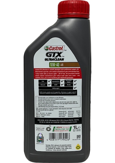 Castrol Gtx Ultraclean 10W-40 A/B Motor Yağı 2 x 1 L