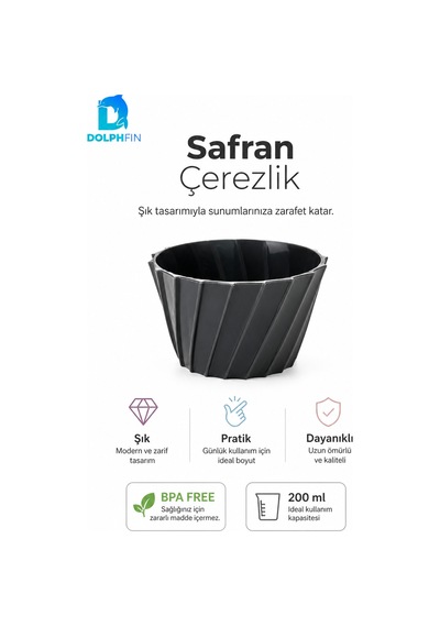 Safran Çerezlik 200 Ml Bpa Free Siyah Dekoratif Sunum Kasesi