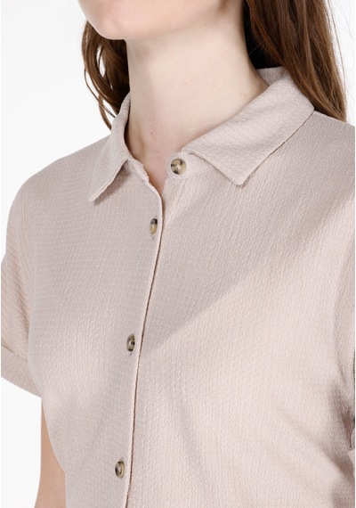 Colins Regular Fit Shirt Neck Jakarlı Kadın Bej Kısa Kol Tişört Cl1074598 Q1.v1 Lbg Lıght Beıge Açık Bej