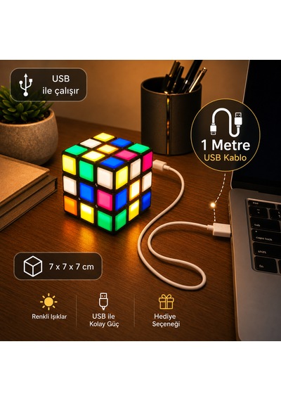 B&b Akıl Küpü Rübik Mini Dekoratif Aydınlatma -usb Bağlantılı Çok Renkli