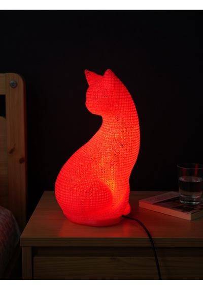 Dekoratif Kedi Figürlü Gece Lambası 3d Yazıcı Baskı Hediyelik Masa Lambası Aydınlatma 23cm Kırmızı
