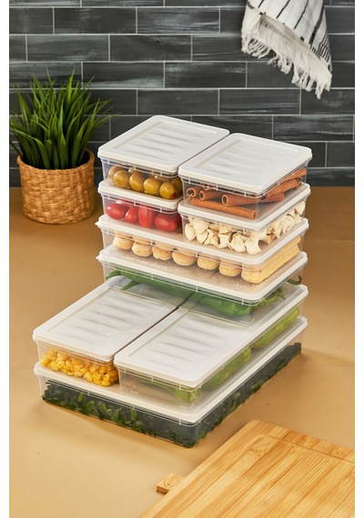 Multi Box 9 Parça 4 Farklı Boy Saklama Kabı Seti - Dondurucu & Mikrodalga Uyumlu Krem