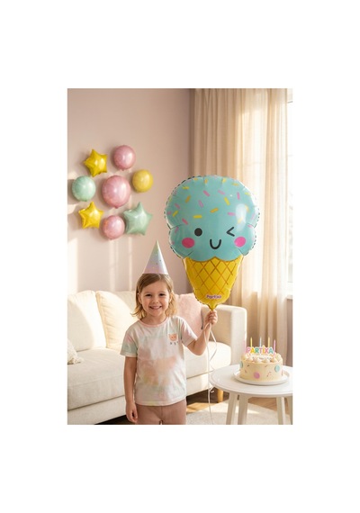 Dondurma Figürlü Mavi Folyo Balon Erkek Çocuk Doğum Günü Parti Süsleme Ice Cream Konsept Dekorasyon Çok Renkli