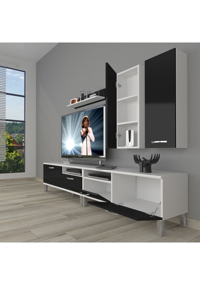 Decoraktiv Eko 5220d Slm Krom Ayaklı Tv Ünitesi Tv Sehpası Beyaz - Siyah