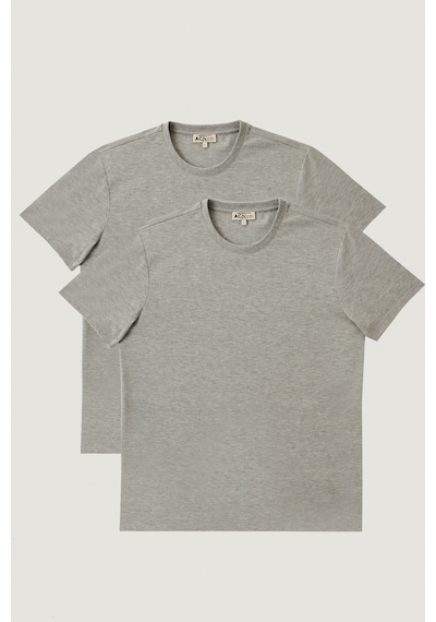 Ac&Co / Altınyıldız Classics Erkek Slim Fit Bisiklet Yaka 2'li Düz Tişört Paketi Gri Melanj