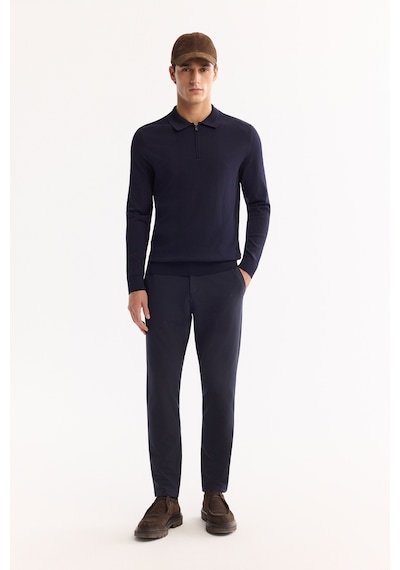 Avva Erkek Lacivert Polo Yaka Fermuarlı Rayon Tüylenmeyen Dokulu Triko Regular Fit Kazak A52y5019
