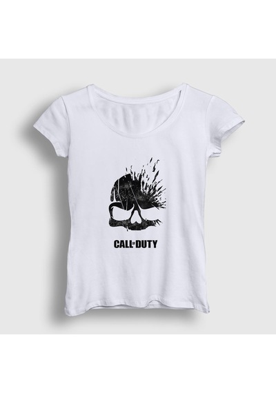 Presmono Kadın Skull Call Of Duty T-shirt Beyaz