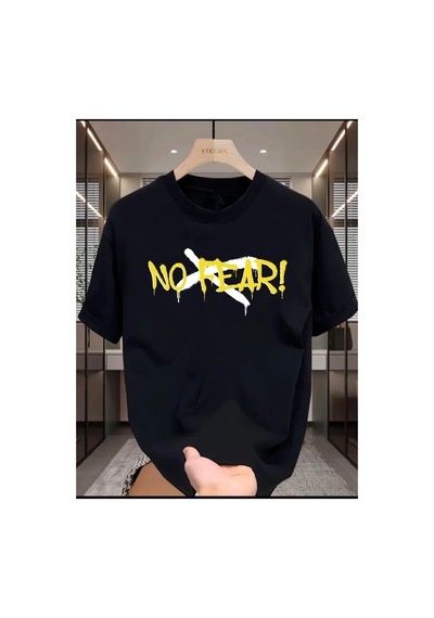Medinenur No Fear Yazı Baskılı Basic T-shirt Siyah