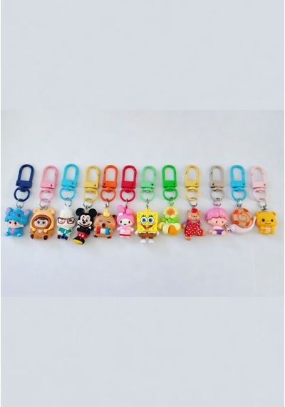 Sevimli Kawaii Anahtarlık Seti 100'lü Karışık Karakter & Hayvan Figürlü Çanta Süsü + Fermuar Süsü Çok Renkli