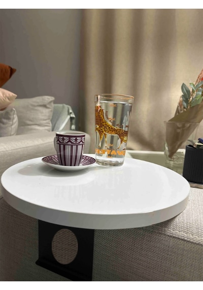 Beyaz Yan Sehpa Koltuk Yanı Sehpa Ayarlanabilir Tepsi 34 Cm Geniş