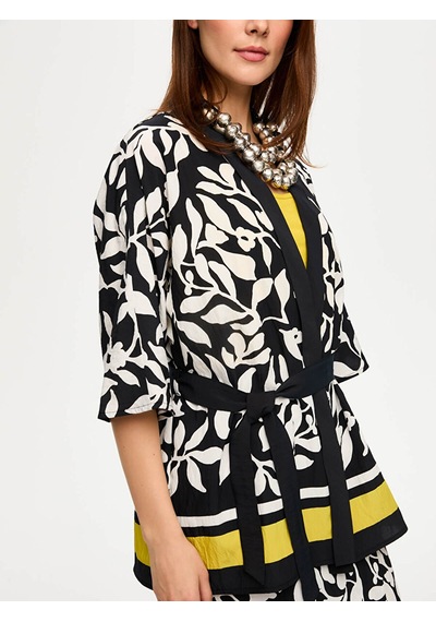 Faik Sönmez Eteği Sulu Monochrome Desen Kimono S26kmn001 Us26kmn00110 Siyah