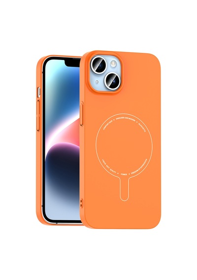 Maks Technology iPhone Uyumlu 13 Kılıf M-safe Şarj Özellikli Kamera Korumalı Mkst Elio Sert Pc Kapak - Turuncu
