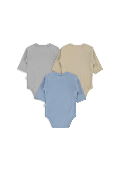 Civil Baby 3 Lü Basıc Uzun Kol 0-36 Ay Çıtçıtlı Badi - Kahverengi Sütlü Kahve