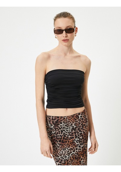 Koton Crop Straplez Üst Drapeli Slim Fit Siyah 4sak10696ek Siyah