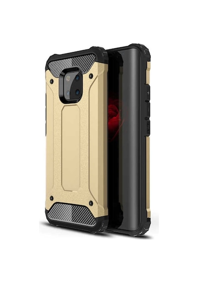 Noktaks - Huawei Uyumlu Huawei Mate 20 Pro - Kılıf Çift Katman Zırh Tank Crash Military Kapak - Gold