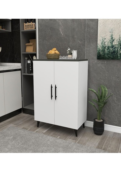 3 Raflı 2 Kapaklı Çok Amaçlı Dolap Çok Amaçlı Mutfak Dolabı Banyo Dolabı Koyu Gri & Beyaz - Koyu Gri & Beyaz Çok Renkli